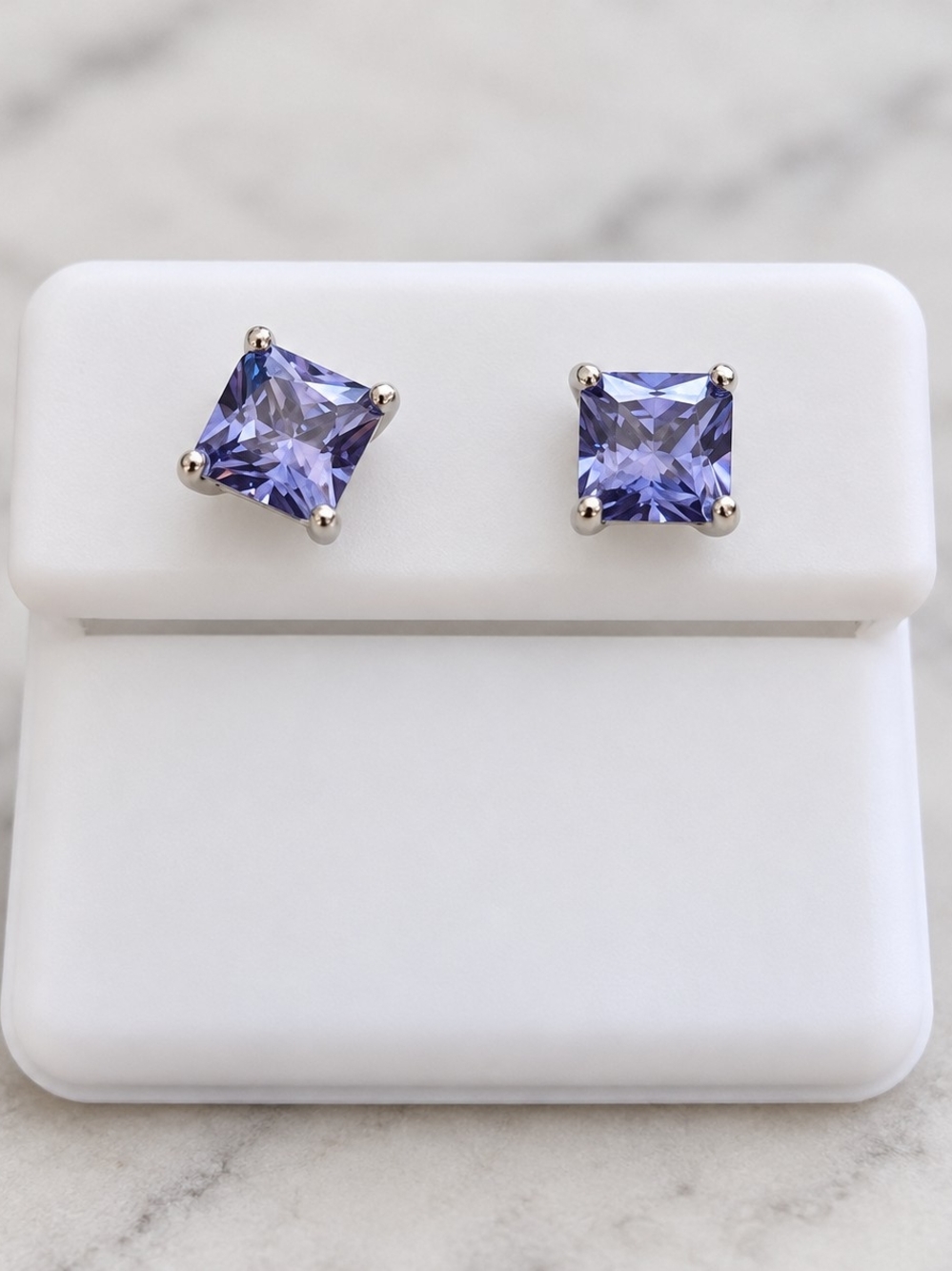 Genuine Tanzanite Sterling Silver 925 Stud Purple Earrings